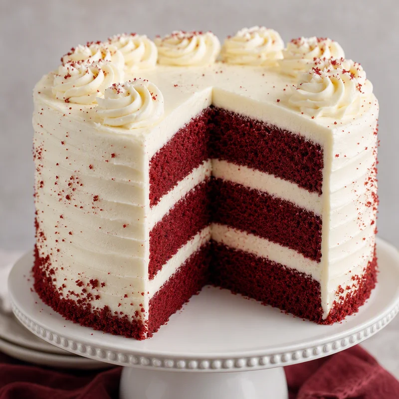 Tall Three-Layer Red Velvet Cake with Old-Fashioned Ermine Frosting