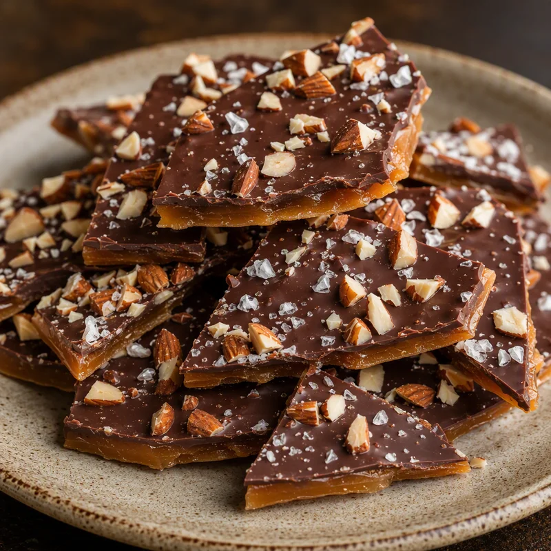 English Buttercrunch Toffee with Dark Chocolate & Toasted Almonds