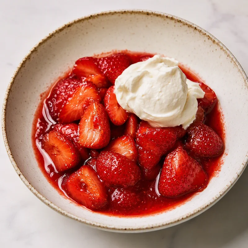 Strawberries in Their Own Syrup with Barely-Sweetened Cream