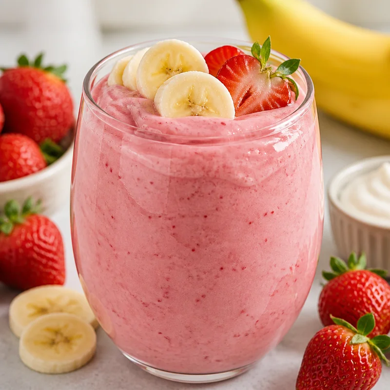Spoon-Thick Strawberry Banana Smoothie with Frozen Banana Coins & Vanilla Yogurt