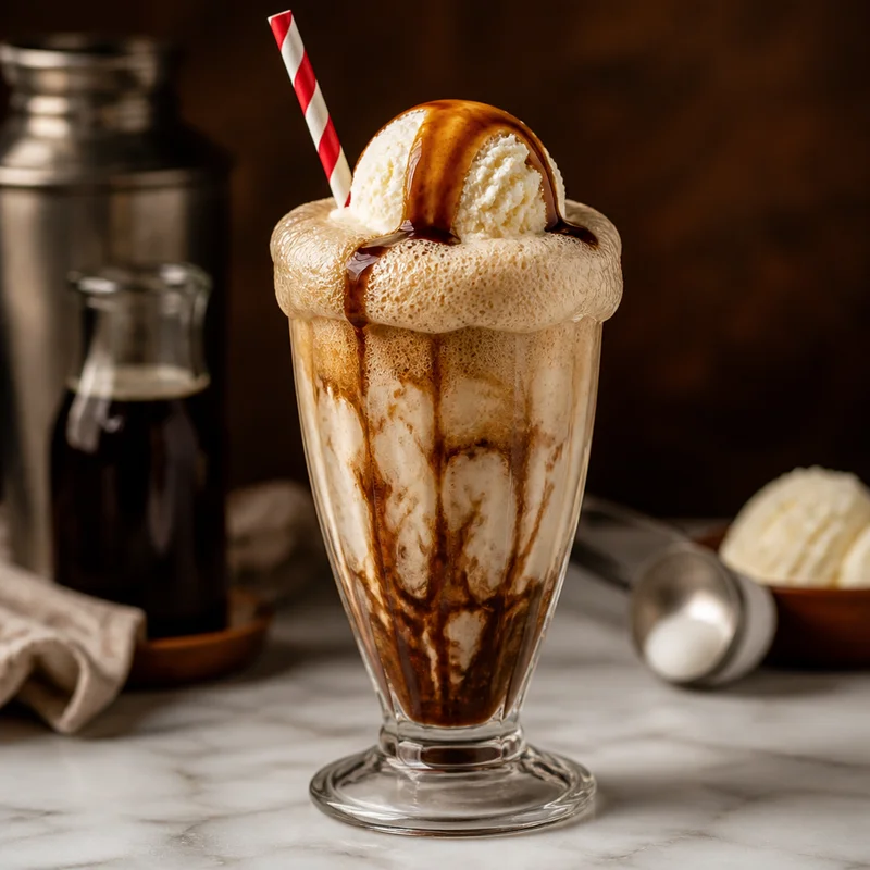 Root Beer Float Shake with Root Beer Reduction & Foamy Top