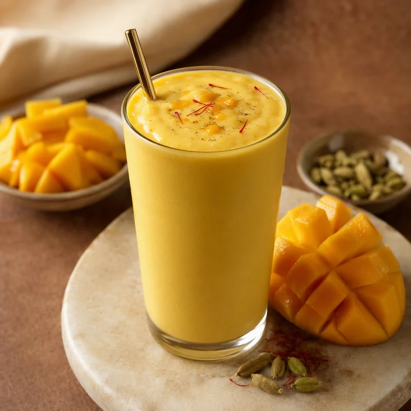 Thick Mango Lassi Smoothie with Saffron & Cardamom