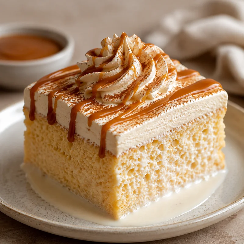 Bakery-Style Tres Leches Cake with Cinnamon Whipped Cream and Dulce de Leche