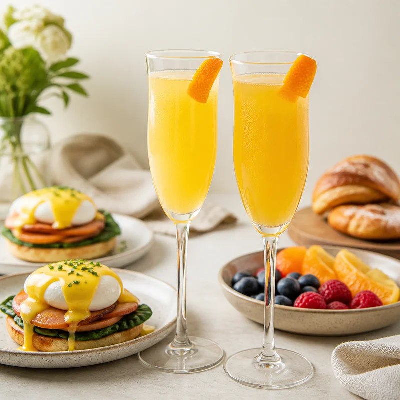 Brunch Mimosas with Fresh-Squeezed Orange and Orange-Peel Cordial