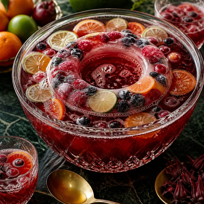 Sparkling Fruit Punch Bowl with a Frozen Fruit Ice Ring