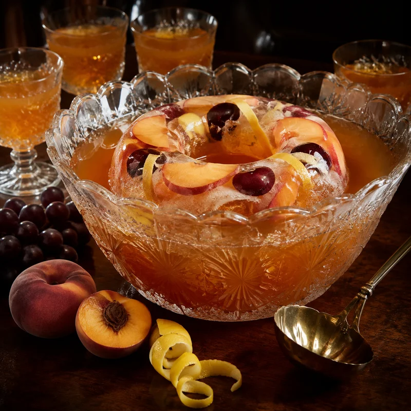 Philadelphia Fish House Punch with Peach Brandy & a Fruited Ice Ring