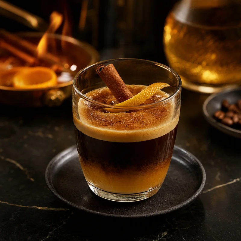 Hot Café Carajillo with Flamed Brandy and Caramelized Sugar