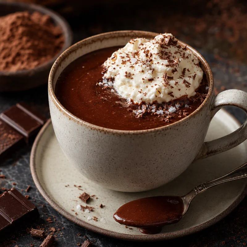 Two-Chocolate Hot Chocolate with Bloomed Cocoa and Salted Whipped Cream