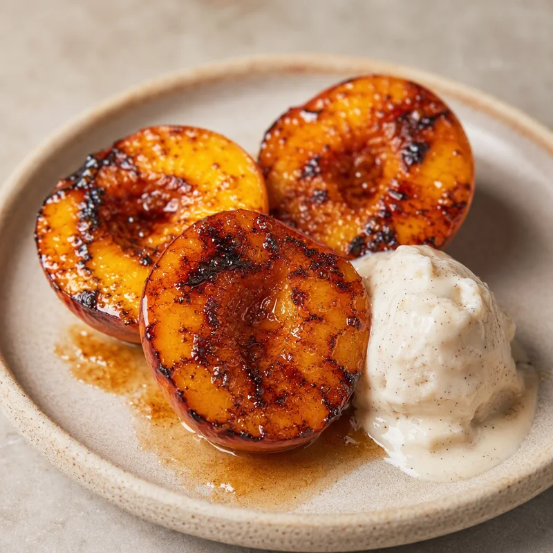 Charred Brown Sugar Peaches with Cold Vanilla Cream
