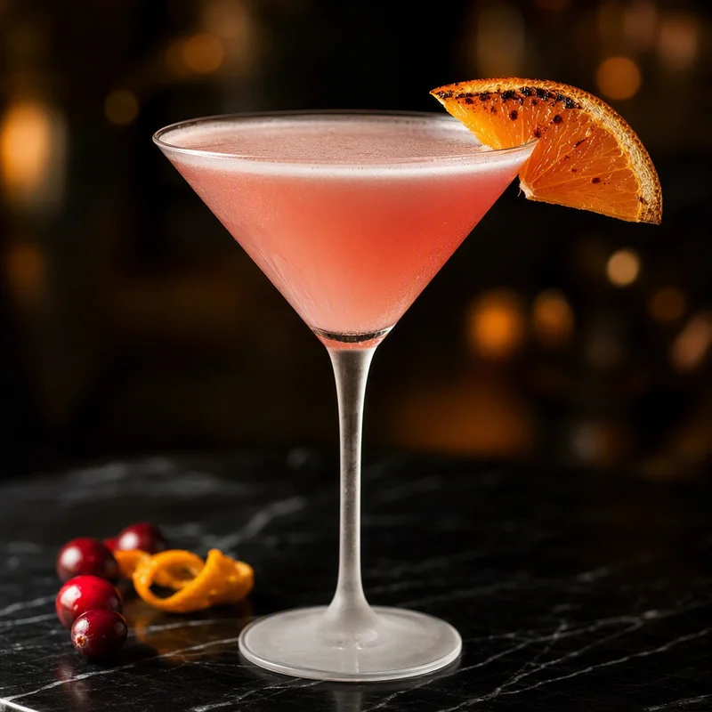 Shaken Cosmopolitan with Scratch Cranberry Cordial and Flamed Orange
