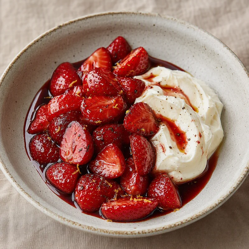 Balsamic-Macerated Strawberries with Vanilla Crème Fraîche Cream