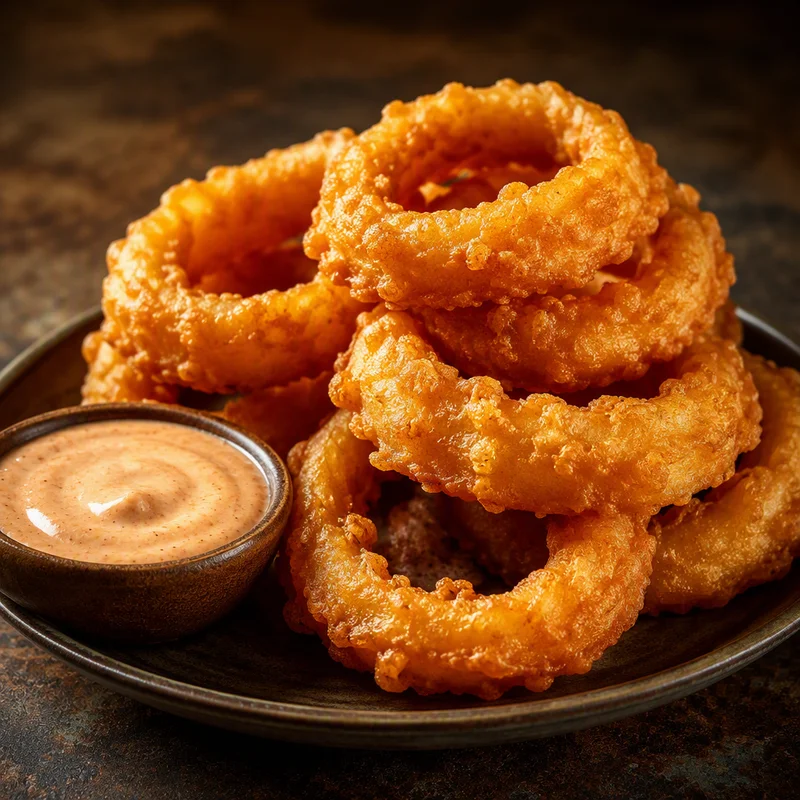 Steakhouse Beer-Battered Onion Rings with Smoky Comeback Sauce