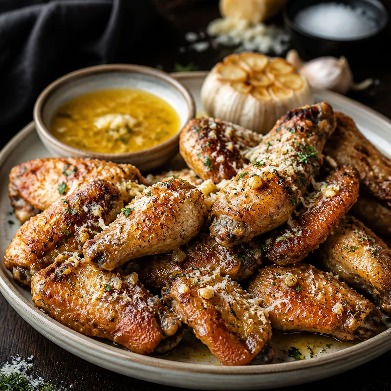 Crispy Garlic Parmesan Wings with Confit Garlic Butter