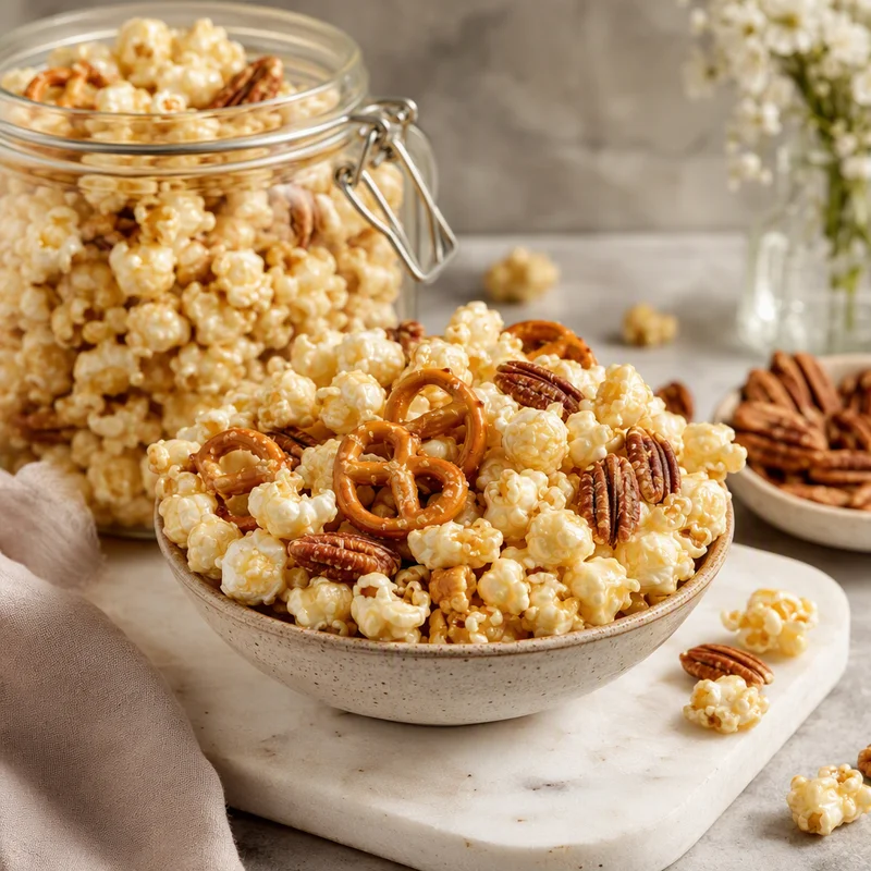 Honey-Vanilla Candied Popcorn Mix with Pretzels & Toasted Pecans
