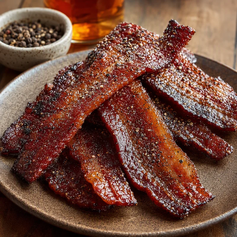 Maple–Black Pepper Bacon Jerky (Oven-Dried)