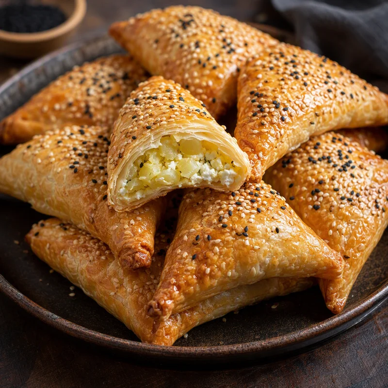 Flaky Sesame Bourekas with Potato, Feta & Kashkaval
