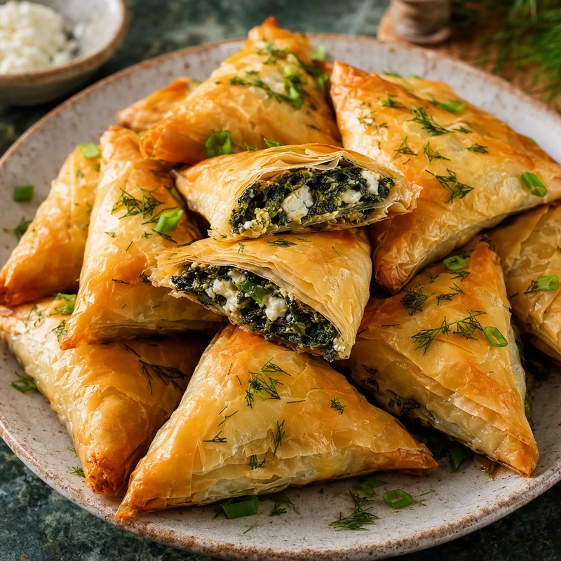 Spanakopita Triangles with Dill, Feta & Scallion