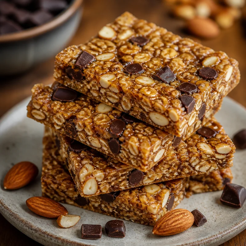 Chewy Honey-Almond Granola Bars with Dark Chocolate