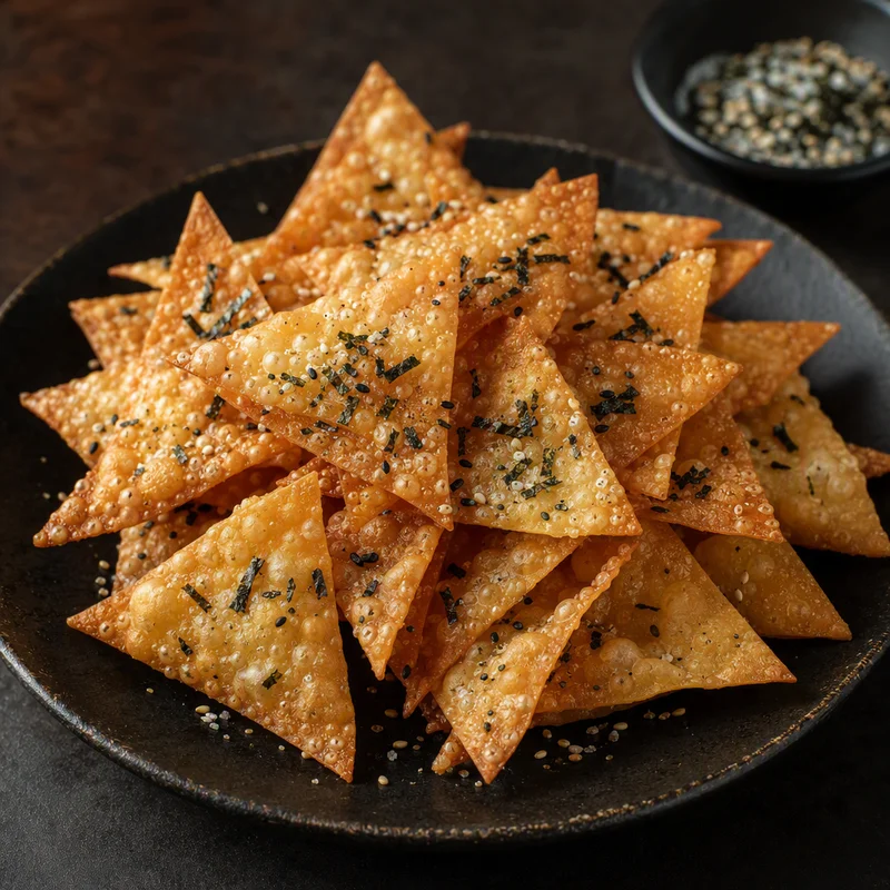 Blistered Wonton Crisps with Nori-Sesame Salt