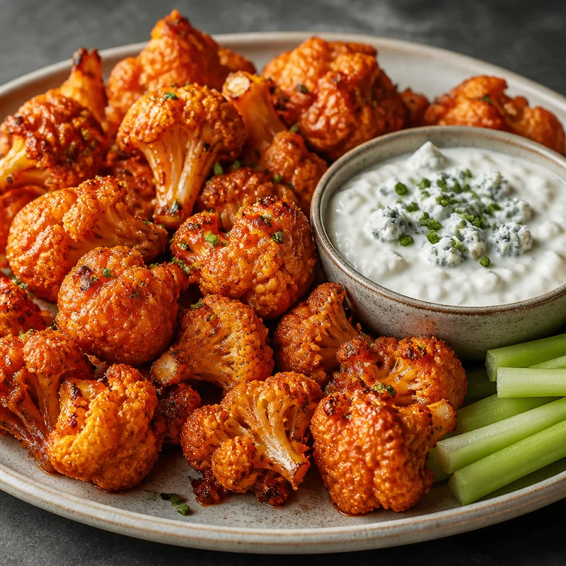 Shatter-Crust Buffalo Cauliflower Bites with Blue Cheese Dip