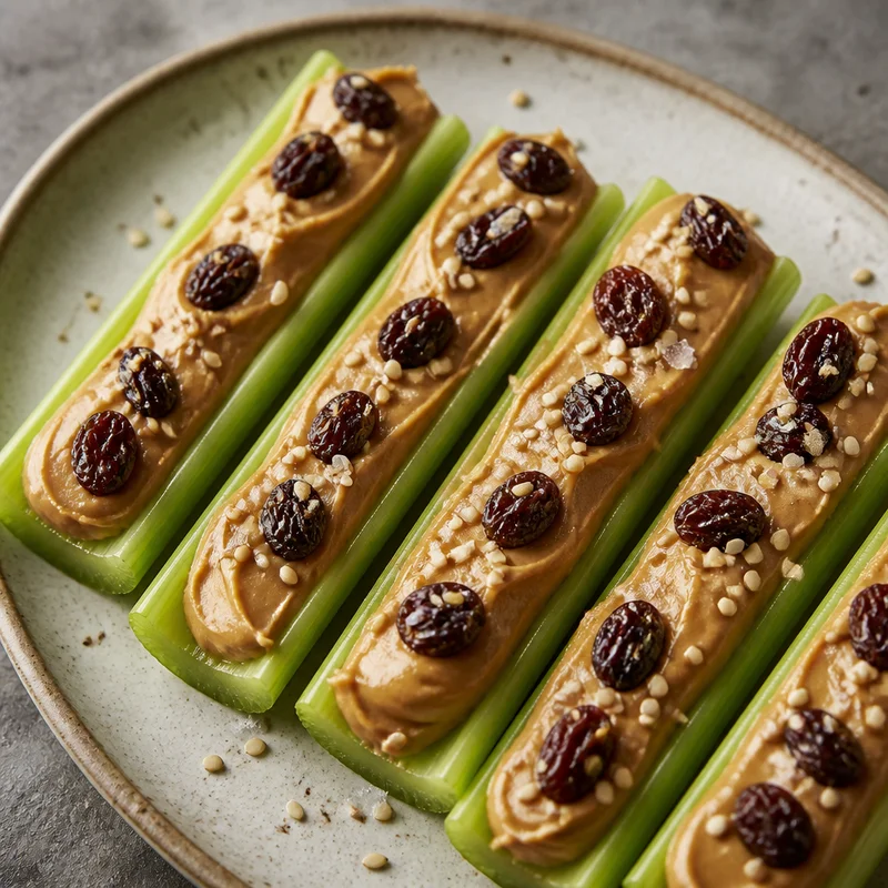Ants on a Log with Whipped Maple Peanut Butter & Plumped Raisins