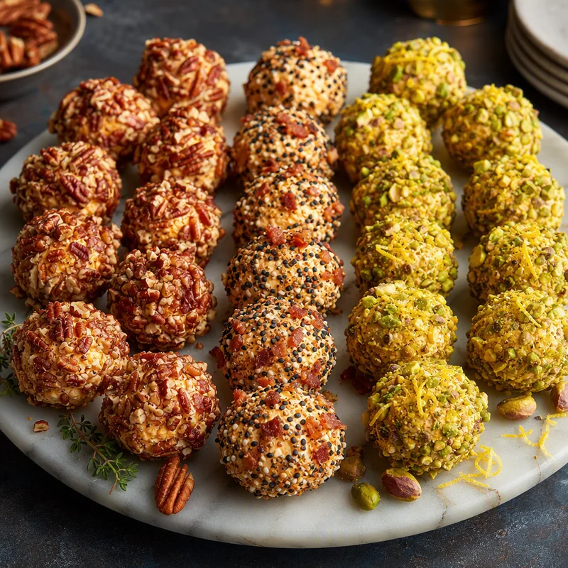 Party-Board Cheese Ball Bites with Three Coatings