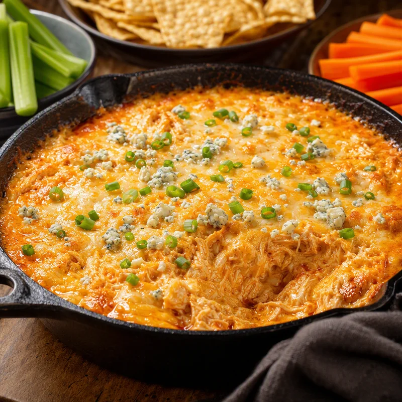 Bubbling Skillet Buffalo Chicken Dip