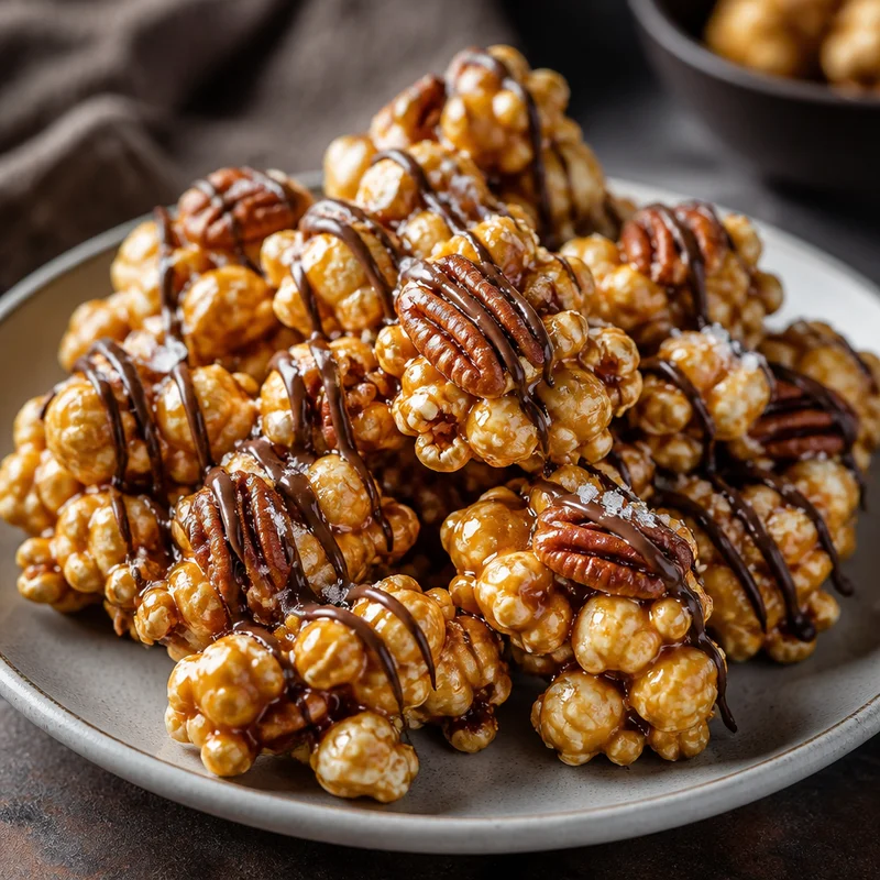 Salted Caramel Popcorn Clusters with Toasted Pecans