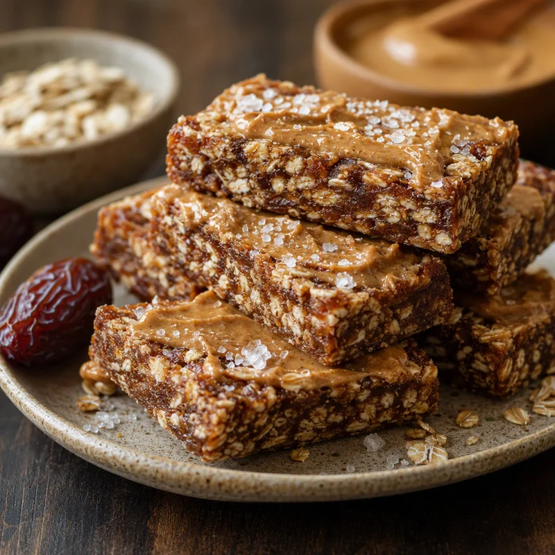No-Bake Toasted Oat & Date Bars with Almond Butter and Flaky Salt