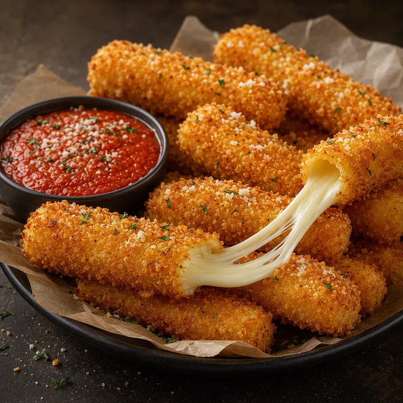 Golden Fried Mozzarella Sticks with Double Panko Crust