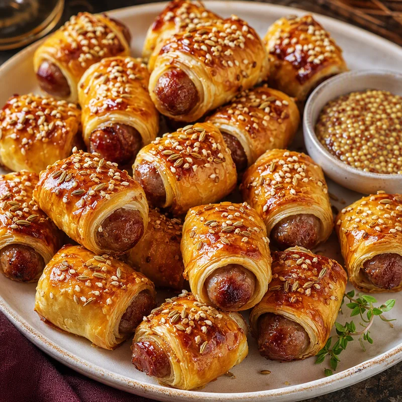 Puff Pastry Pigs in Blankets with Maple-Mustard Glaze