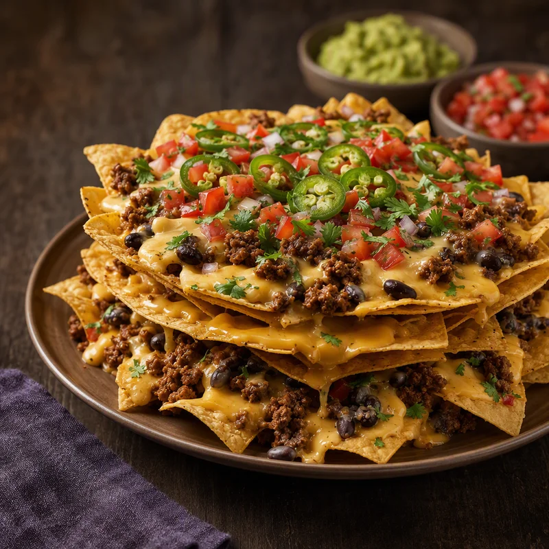 Double-Decker Loaded Nachos with Beef Picadillo and Skillet Queso