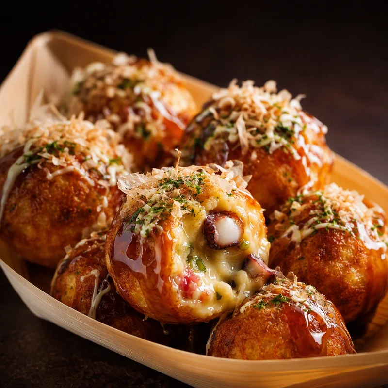 Street-Stall Takoyaki with Dashi Batter and Bonito Snow