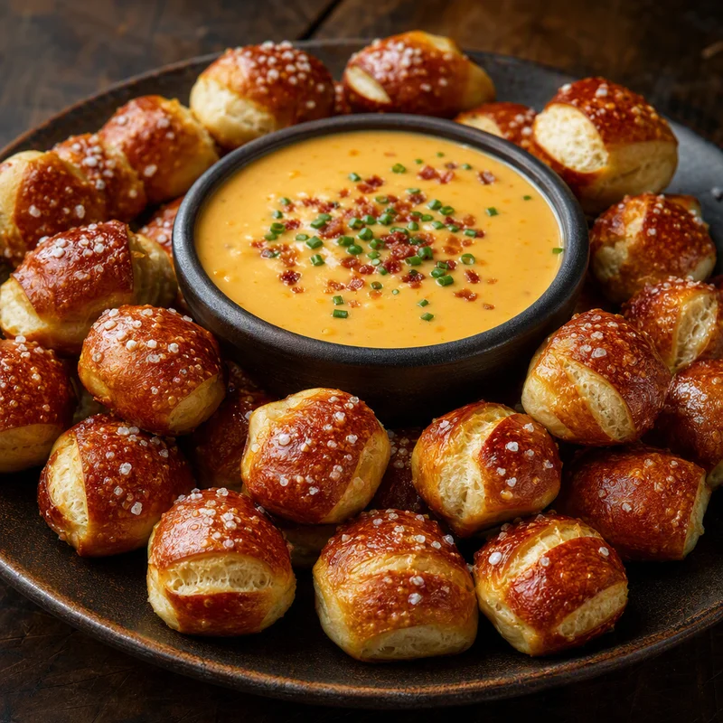 Salted Soft Pretzel Bites with Warm Beer Cheese Dip