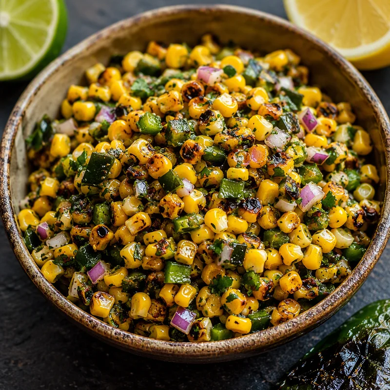 Cast-Iron Charred Sweet Corn Salsa with Poblano & Double Citrus