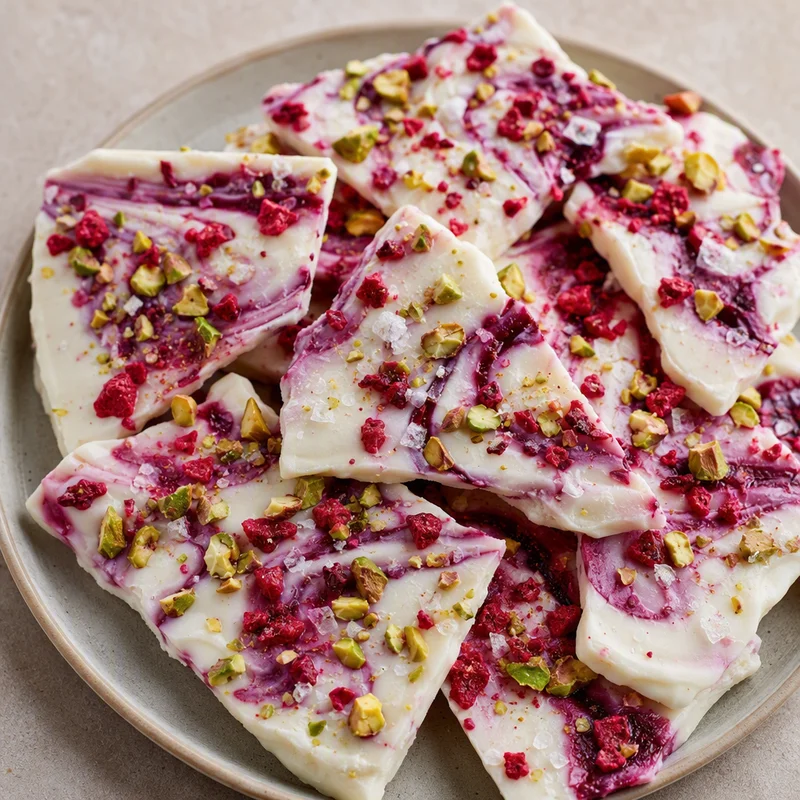 Berry-Swirled Frozen Yogurt Bark with Pistachio & Honey