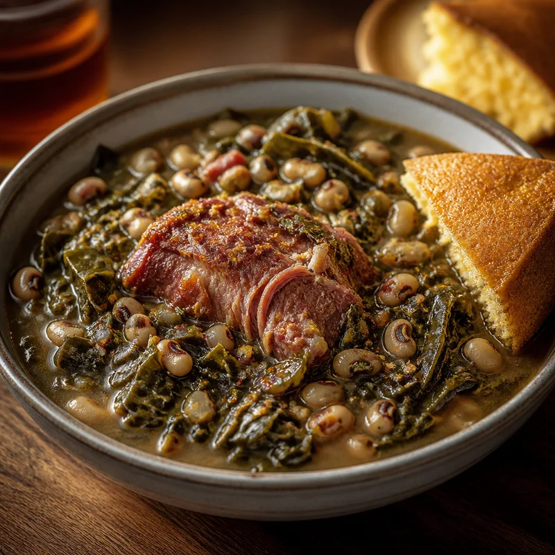 Pressure Cooker Collard Greens & Black-Eyed Peas with Smoked Ham Hock
