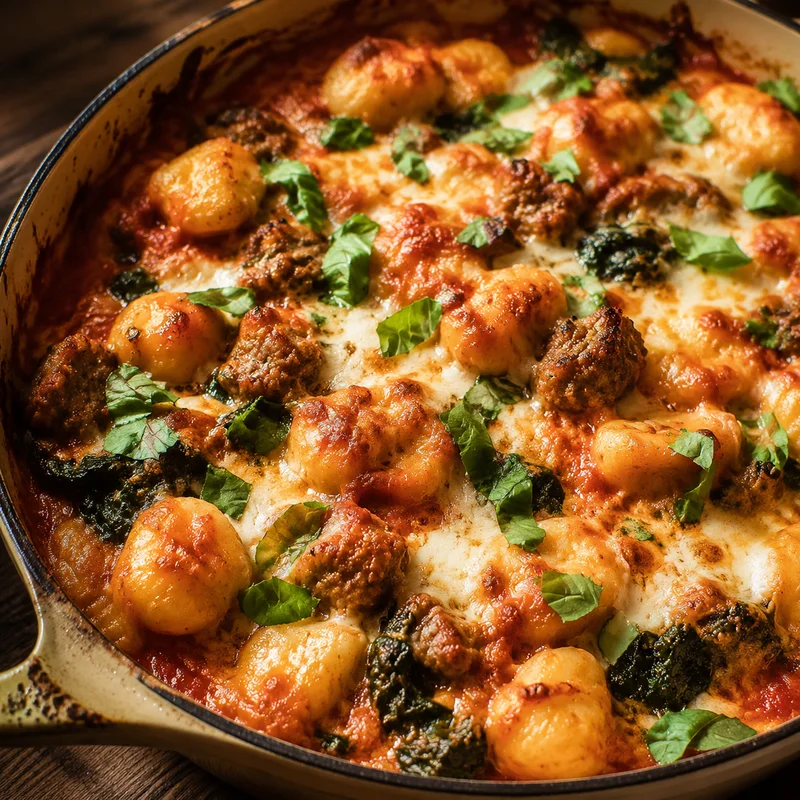 Cheesy Baked Gnocchi with Sausage & Spinach