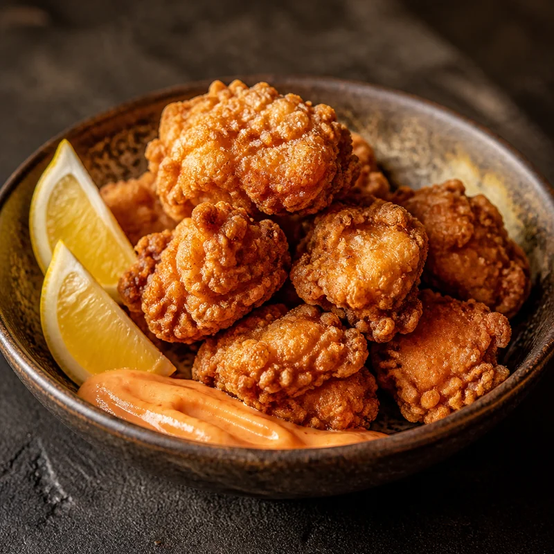 Crispy Japanese Fried Chicken Karaage with Lemon