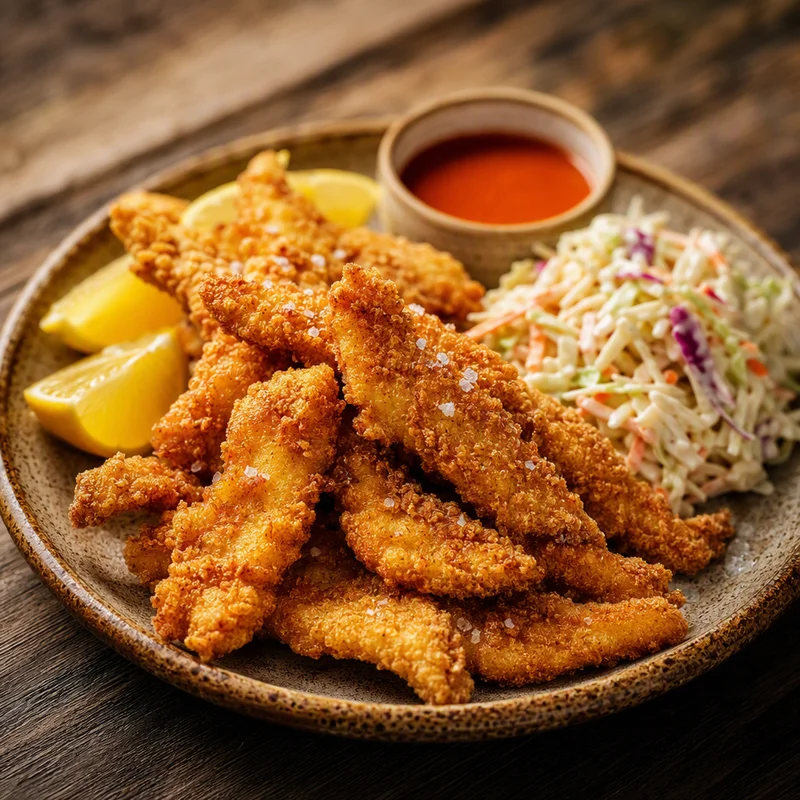 Crispy Cornmeal Fried Catfish Strips