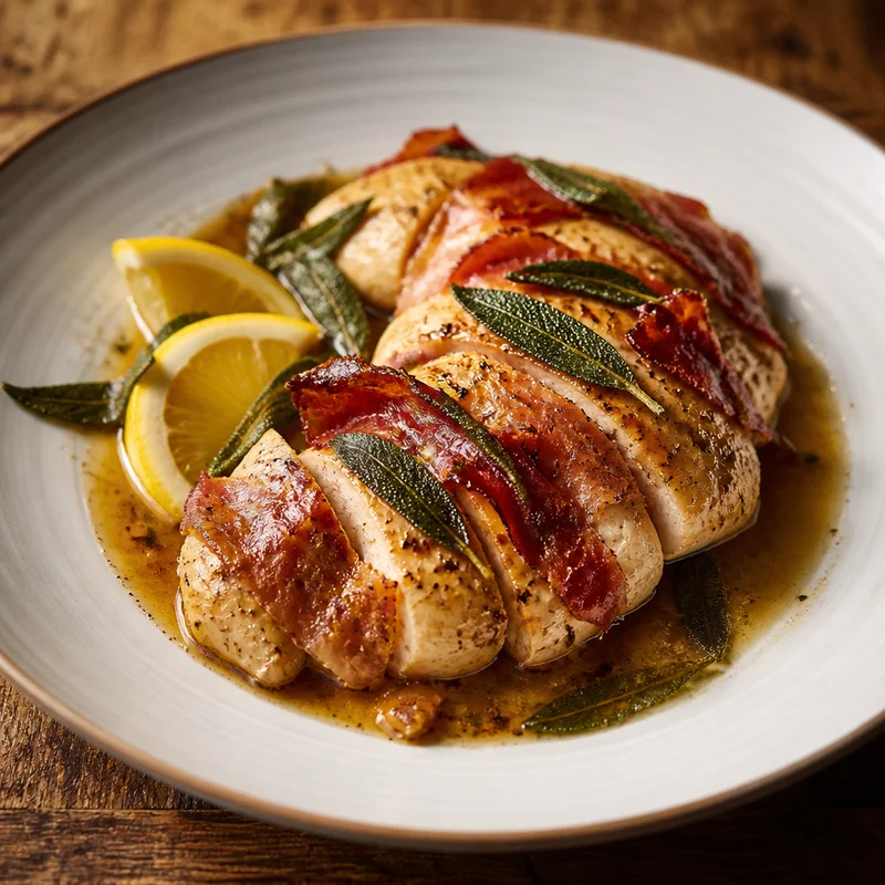 Sous Vide Chicken Saltimbocca with Crispy Prosciutto & Sage Butter