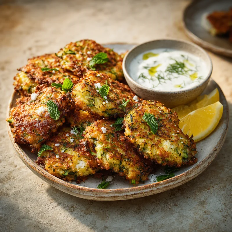 Crispy Fried Zucchini & Feta Fritters with Lemon Yogurt