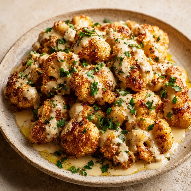 Golden Fried Cauliflower with Lemon-Tahini Drizzle