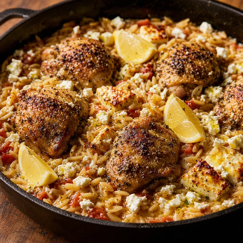 Greek Lemon Chicken & Orzo Bake with Feta