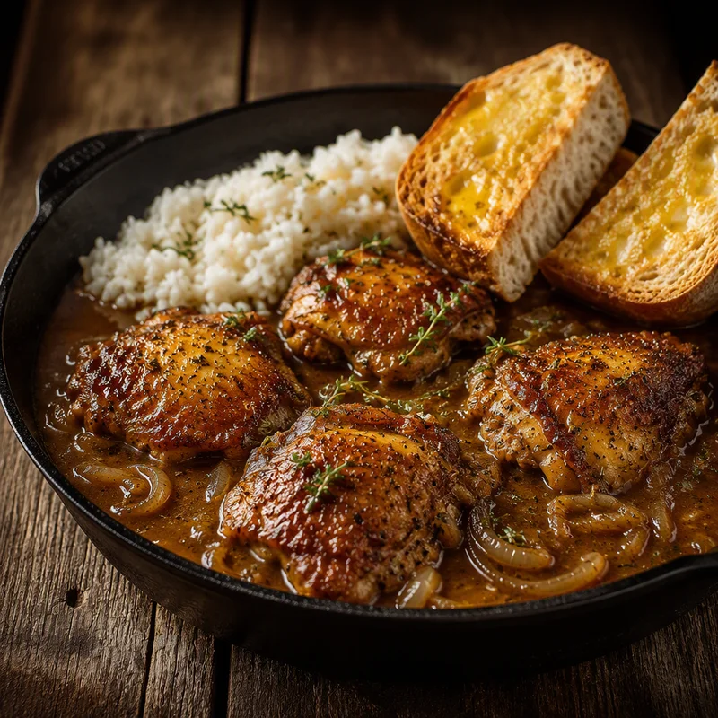 One-Skillet Smothered Chicken with Onion Pan Gravy