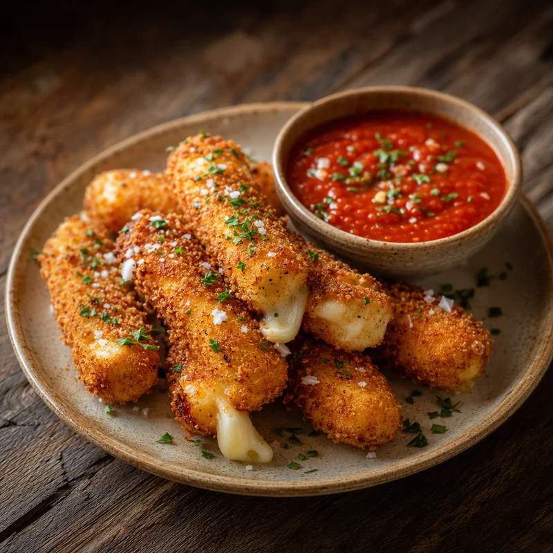Double-Breaded Fried Mozzarella Sticks with Quick Marinara