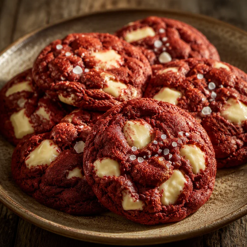 Fudgy Red Velvet Cookies with White Chocolate Chunks