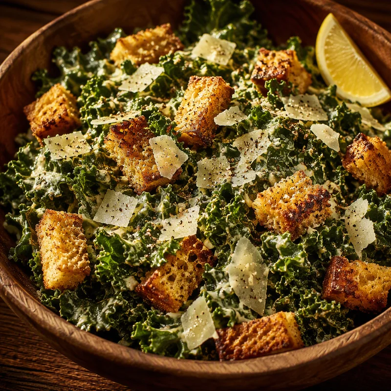 Kale Caesar with Cornbread Croutons