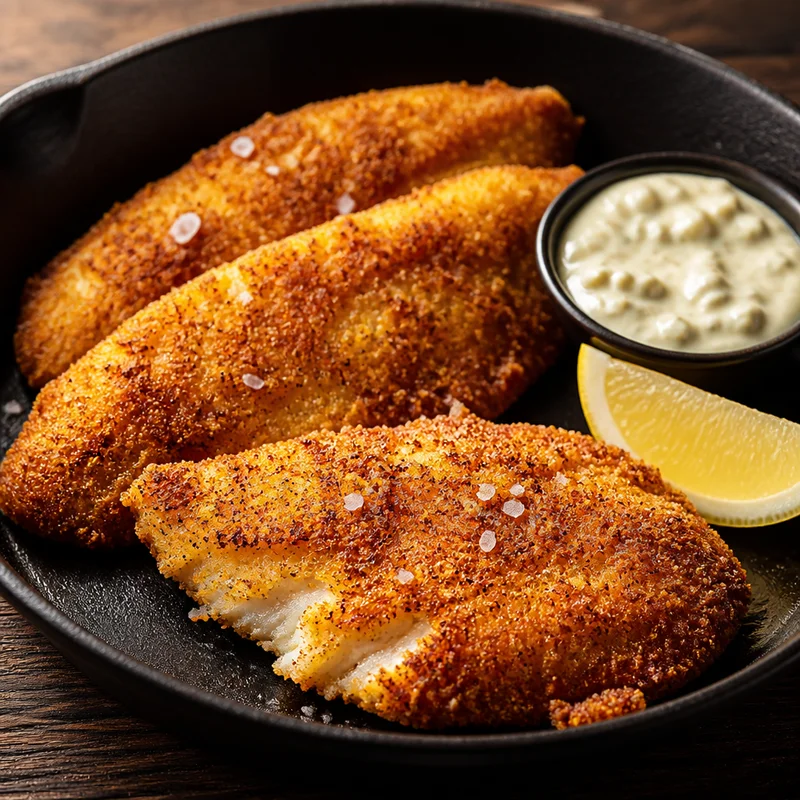 Cast-Iron Cornmeal Catfish with Quick Tartar Sauce