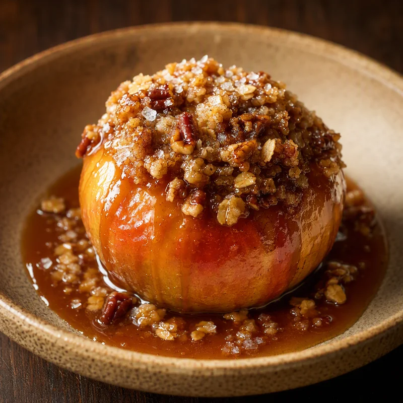Baked Apples with Oat-Pecan Crumble and Bourbon Caramel